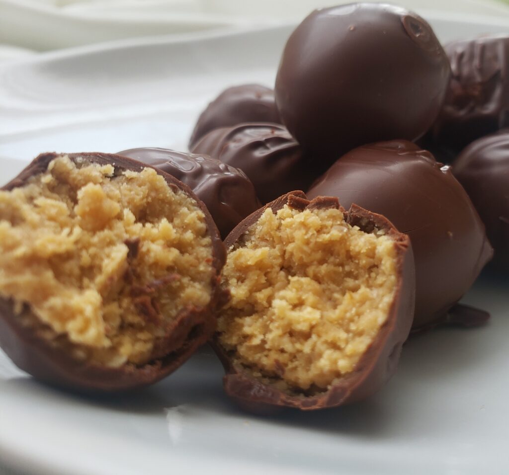 Como hacer bombones de mantequilla de maní y avena