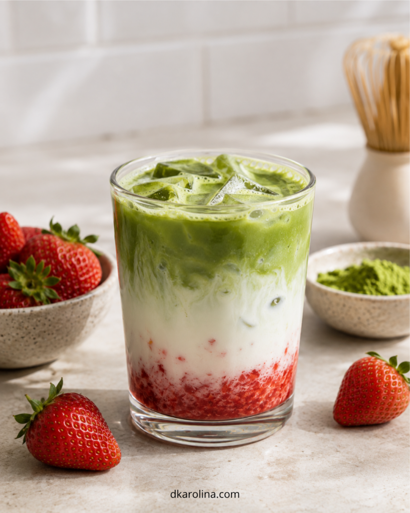 Matcha latte con fresa: receta fácil, cremosa y refrescante